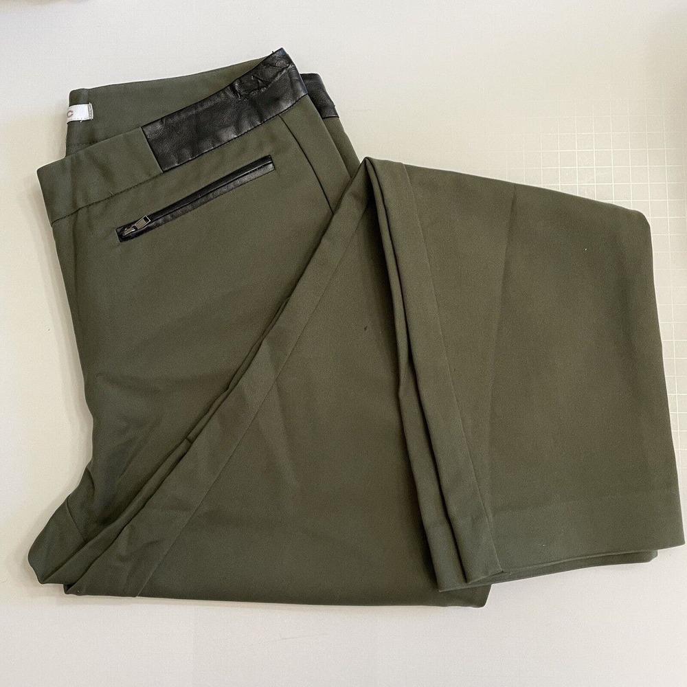 DKNYC Olive Green Cotton Blend Slim Pencil Pants FAUX Leather‎ Trim Size 8
